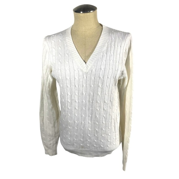 J. Crew Cambridge Cable V-Neck Wool Blend Sweater Size Medium - Picture 1 of 7